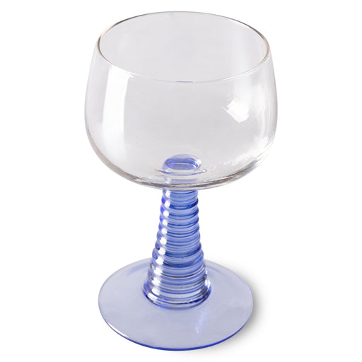 retro style wine glass with a blue colored stem