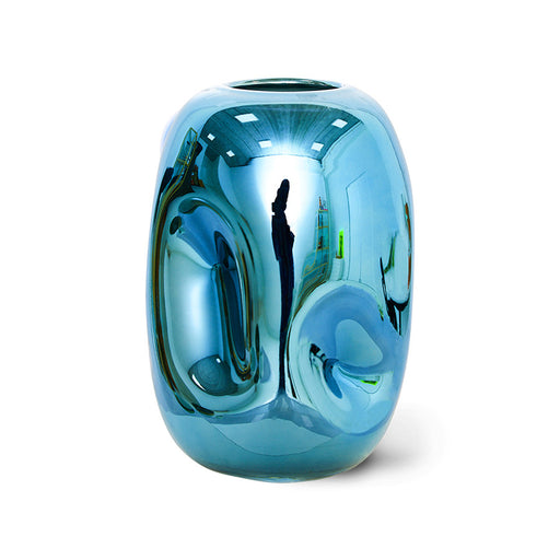 small shiny blue chrome flower vase object