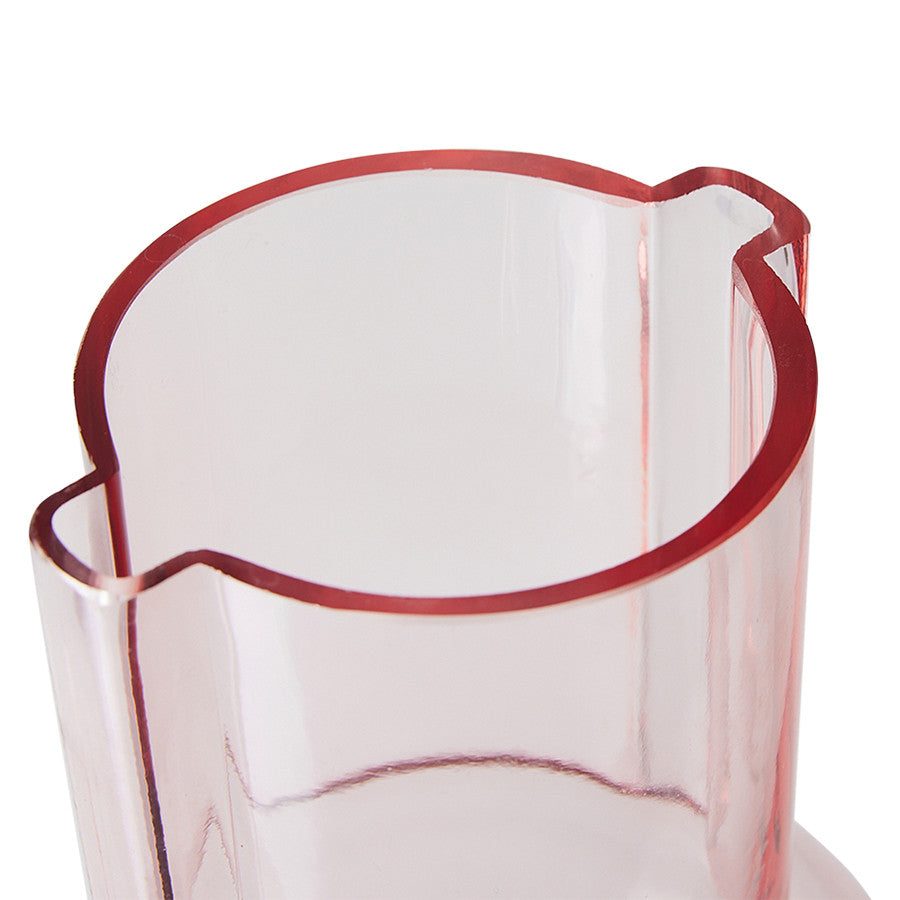top of small  pink glass vase 