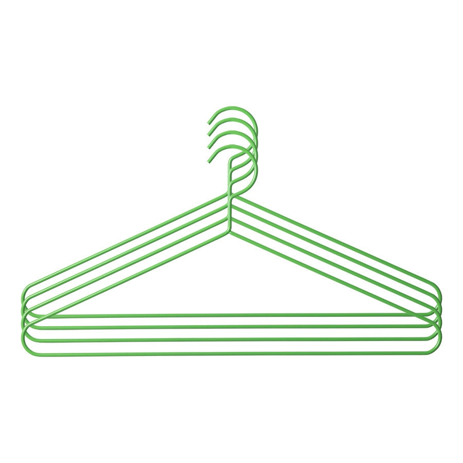 4 green colored metal wire clothing hangers