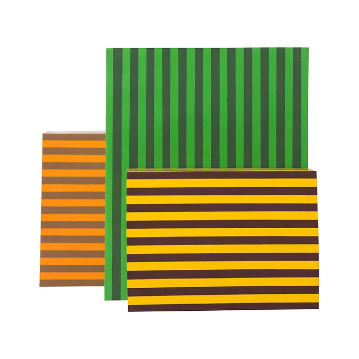 set of 3 handmade storage boxes with colored stripes