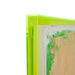 corner detail of a large abstract painting with neon yellow frame