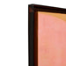 detail of frame abstract painting in pink hues with brown acrylic frame
