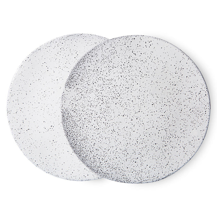set of two large dinner plates with speckled finish