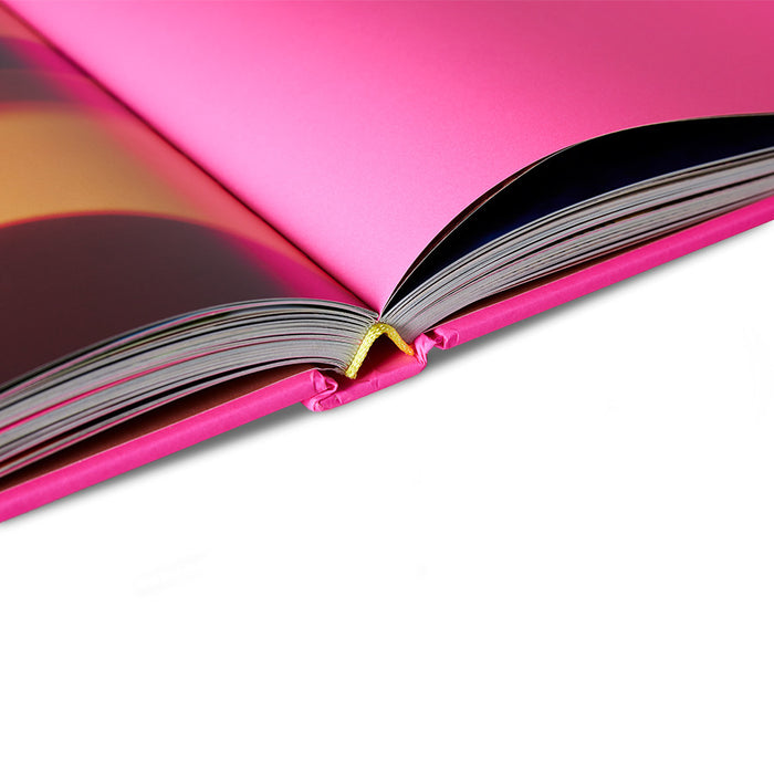 detail of hardcover pink coffee table book