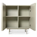 inside of a 4 compartment credenza in a beige color