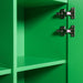 detail of double hinges in green credenza