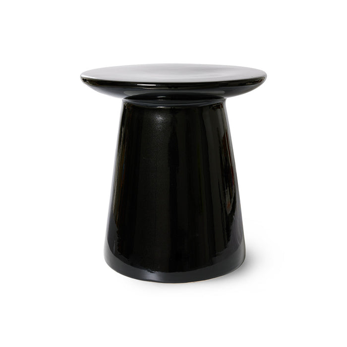 glossy finish black earthenware accent table