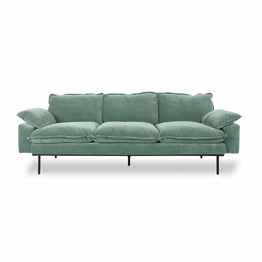 retro style sofa with detachable cushions in royal velvet mint green