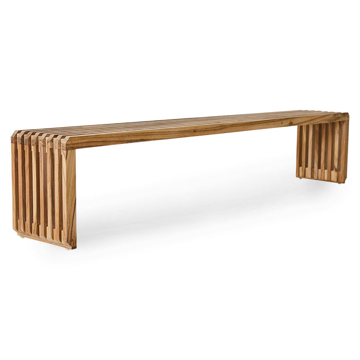 reclaimed teak wooden slatted bench