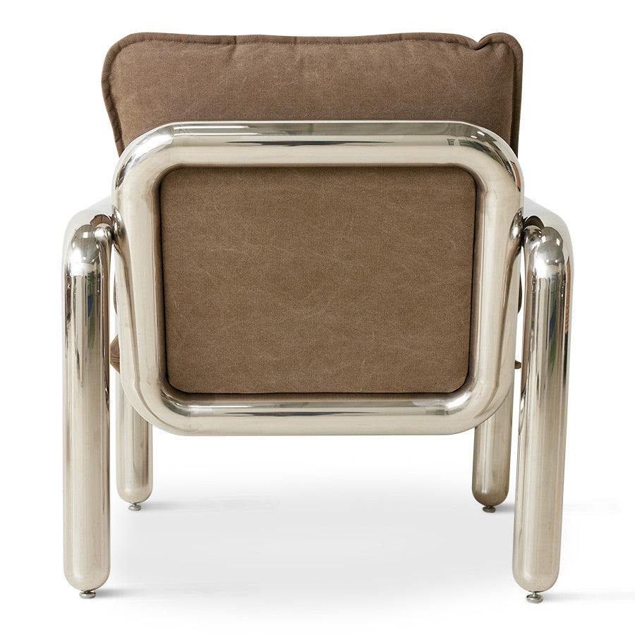 Chrome lounge armchair canvas brown