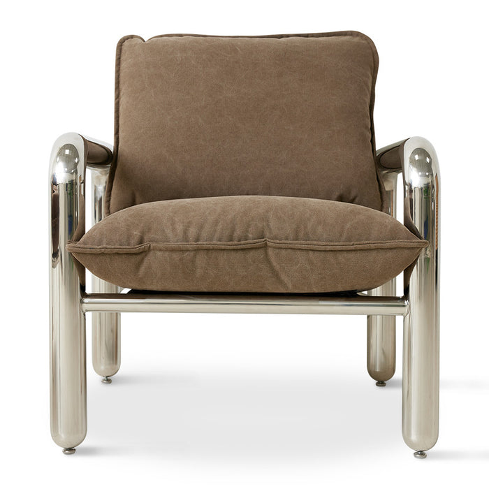 Chrome lounge armchair canvas brown