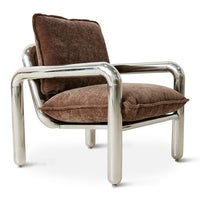 Chrome lounge armchair velvet brown