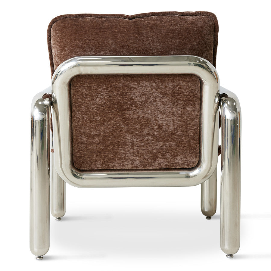Chrome lounge armchair velvet brown