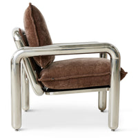 Chrome lounge armchair velvet brown