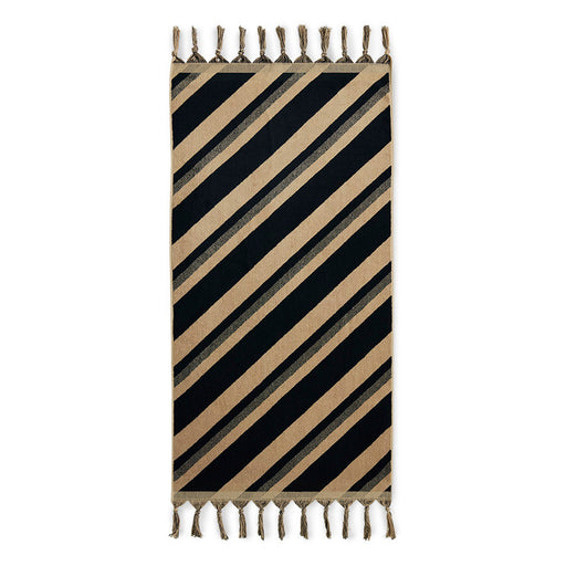 black and crème striped towel with fringes