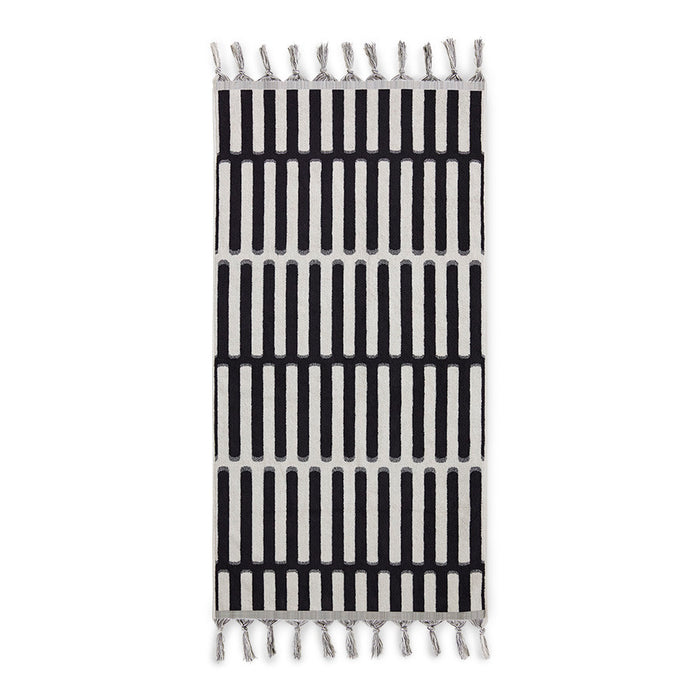 black and white cotton towel with hand knotted fringes