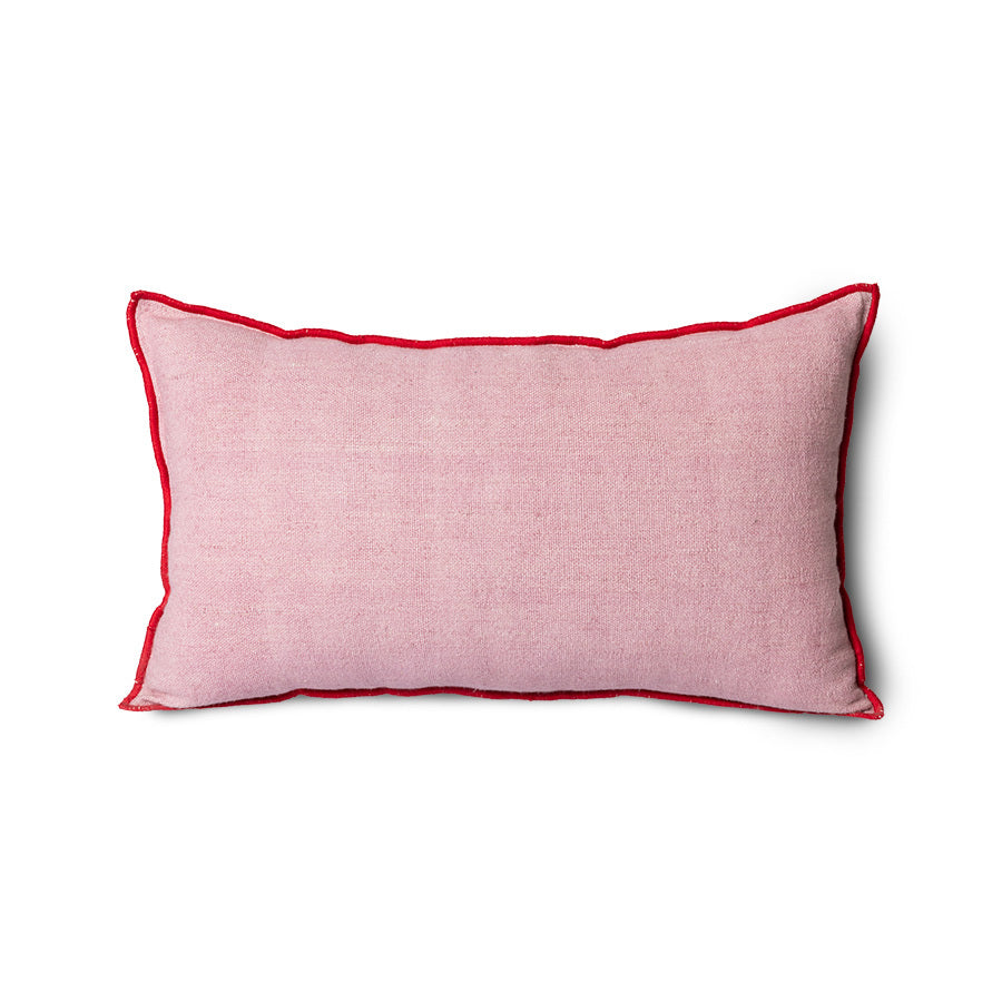 HKliving USA TKU2146 pink linen Pillow - red cotton trim - Candy floss