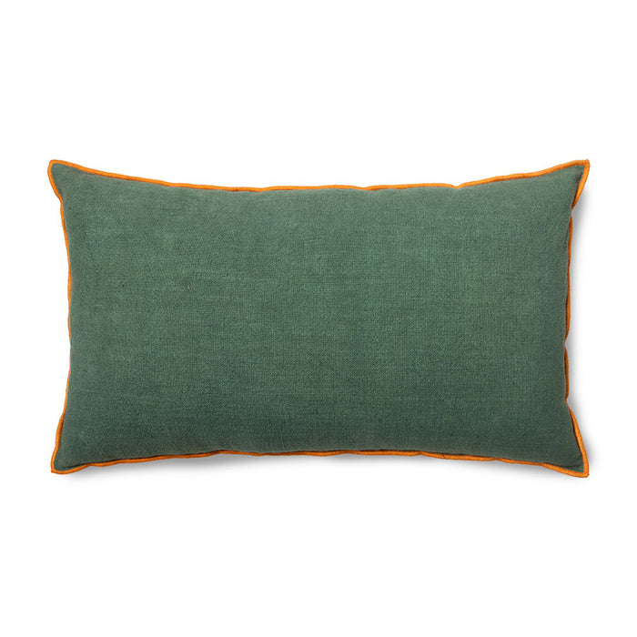 green linen lumbar pillow with ginger orange trim