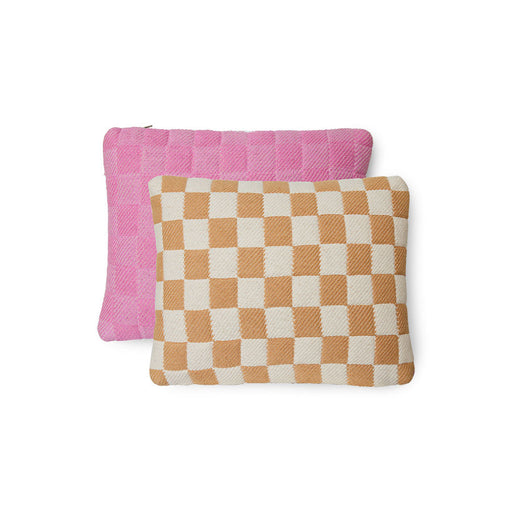 checkered pillow with pink back side