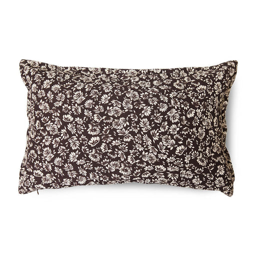 brown vintage style lumbar pillow with white flowers