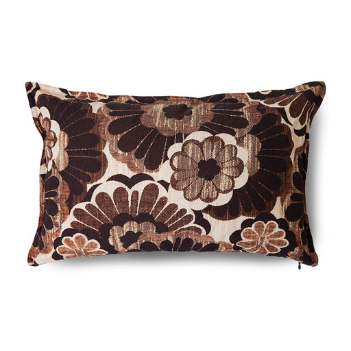 vintage inspired lumbar pillow with brown flowers
