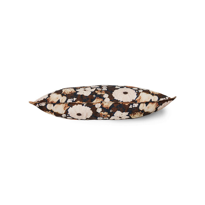 brown vintage inspired lumbar pillow with flower print 