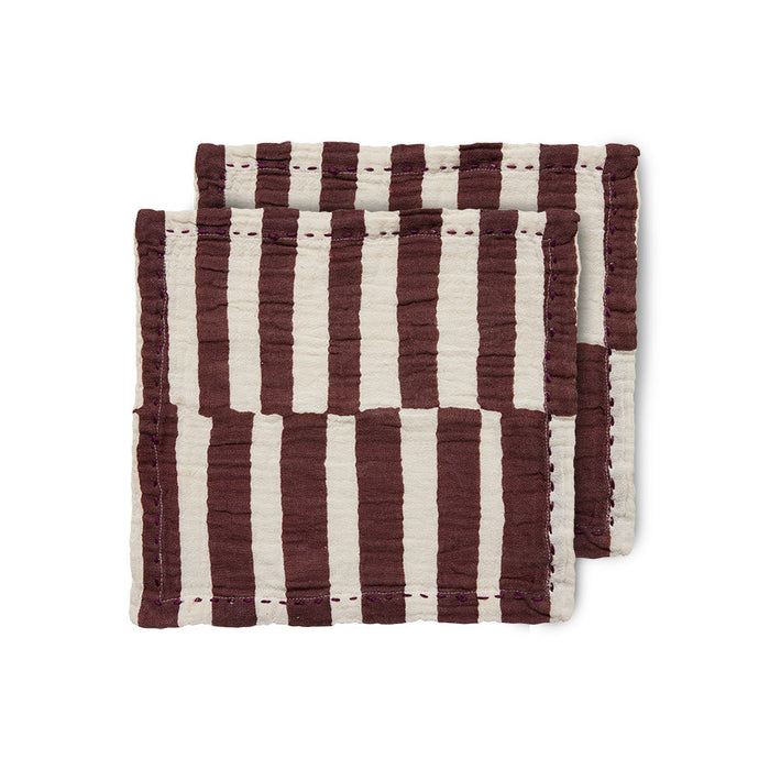 burgundy and white striped cotton napkins