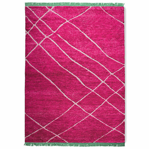 super large pink woolen area rug with green tassels