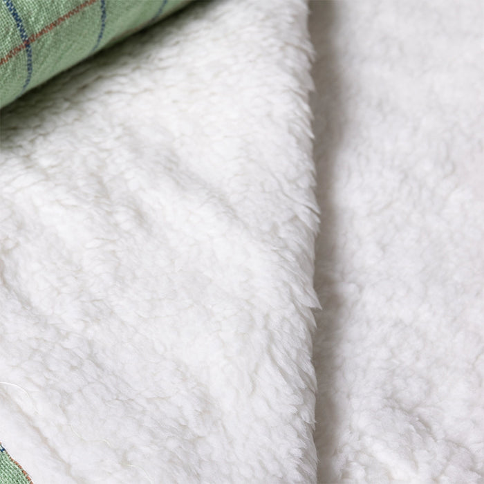 inside of green checkered sherpa throw blanket