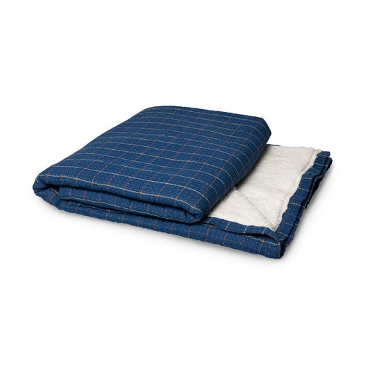 folded blue checkered sherpa throw blanket