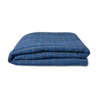 folded blue checkered sherpa throw blaket