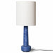 contemporary lava style lamp with blue base and white shade