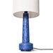 contemporary lava style lamp with blue base and white shade