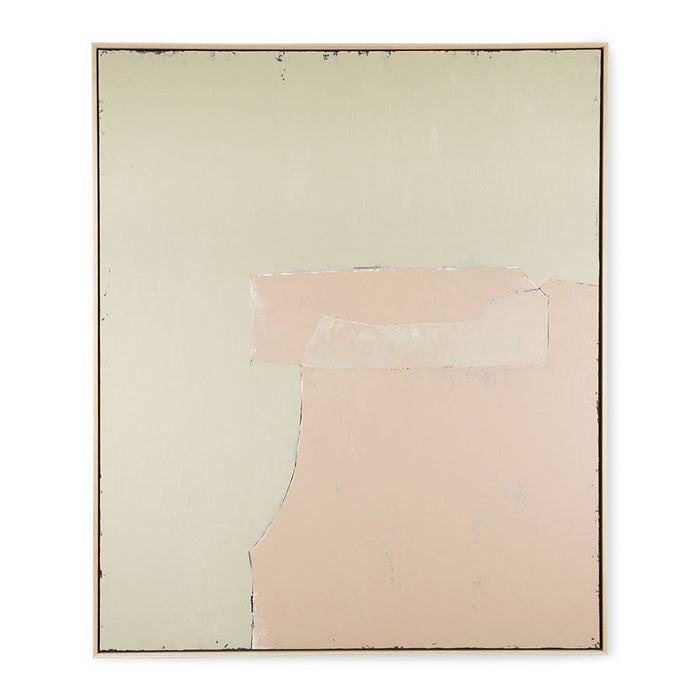 abstract painting with soft olive green and soft apricot colors