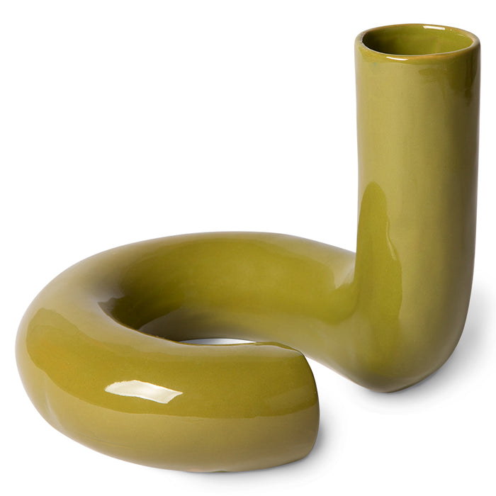 Ceramic twisted object - glossy olive