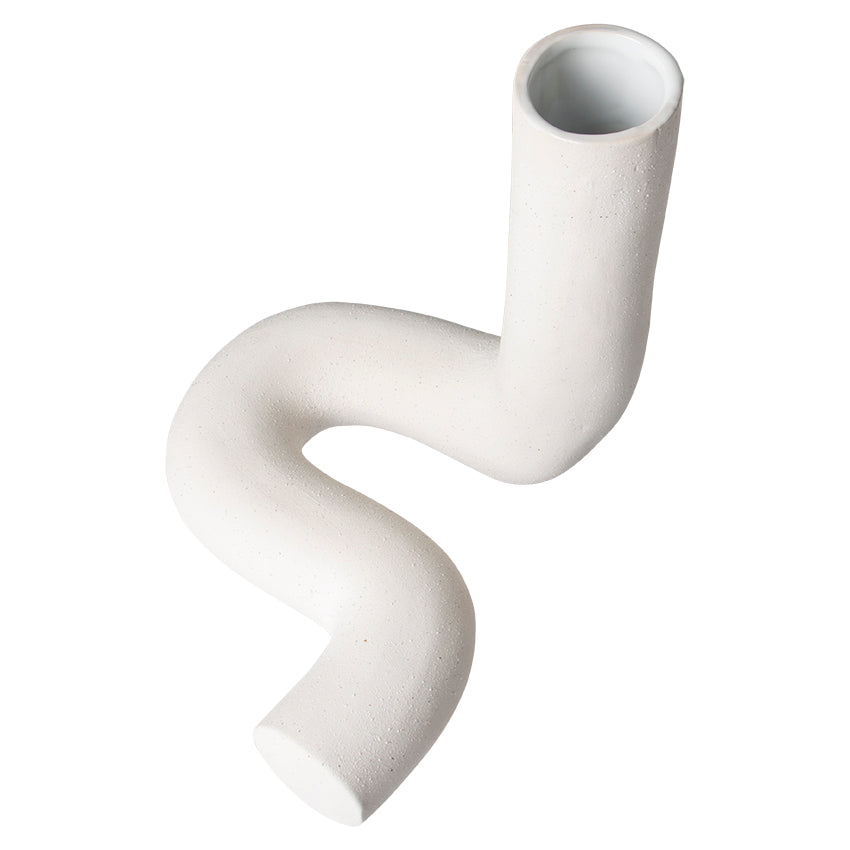white stoneware sculpture vase with rough finish