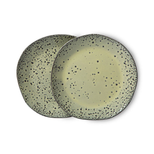 green colored speckled appetizer plates