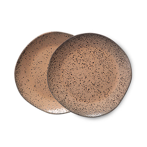 speckled taupe colored stoneware plates