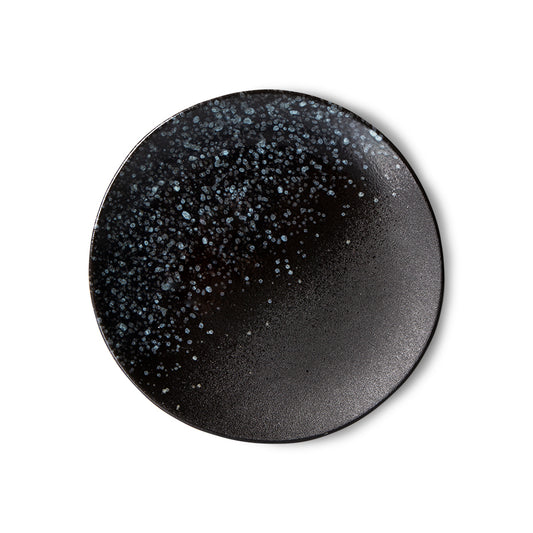 black stoneware appetizer or dessert plate with star pattern