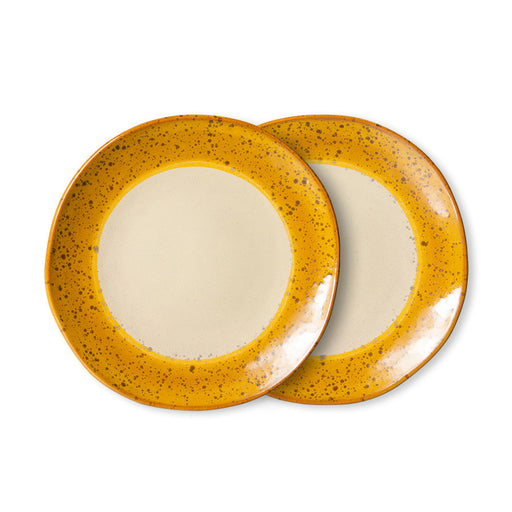 retro style set of side plates in yellow and orange