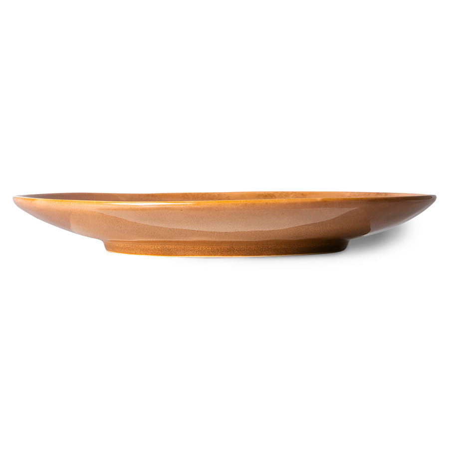 stoneware round dinner plate orange and cream color