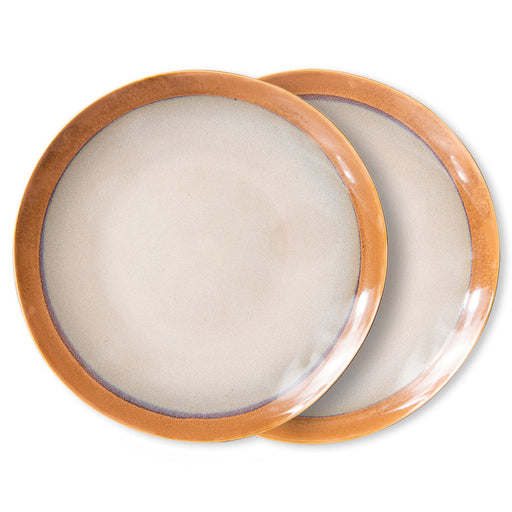 stoneware round dinner plates orange and cream color 