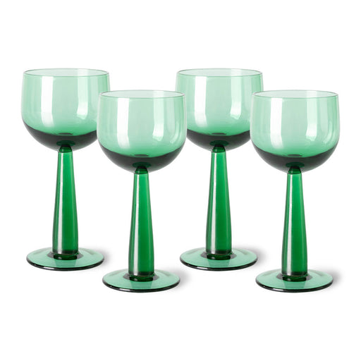 set of 4 green colored wine glasses on tall stem