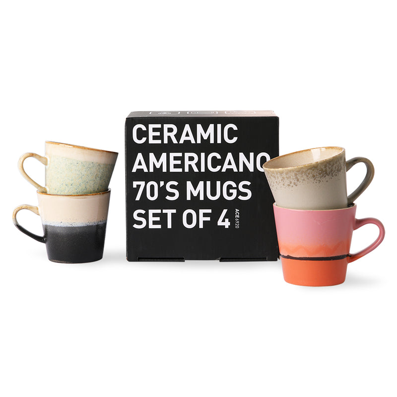 americano coffee cups with ear in pink, black, cream and green in a black gift box