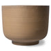 metal planter pot with stone finish look in camel color