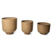 set of 3 metal planters with stone finish look in camel color