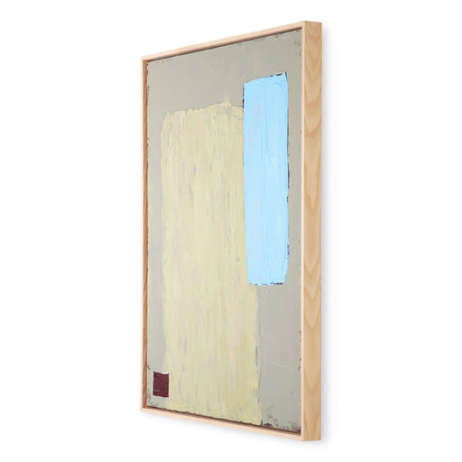 framed, abstract painting with grey, blue and pistachio 