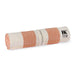 rolled up family size beach blanket with peach colored stripes