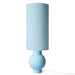 ice blue table lamp with stoneware base and linen shade
